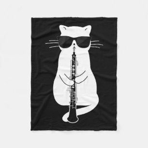 Cat Wearing Sungles Playing Oboe Fleece Blanket