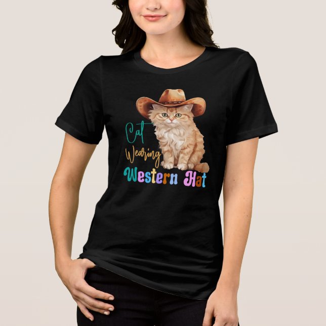 Cat Wearing Western Hat-85246 Tri-Blend Shirt (Front)