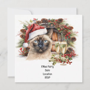 Cat wears Santa Hat for Christmas themed Party Save The Date