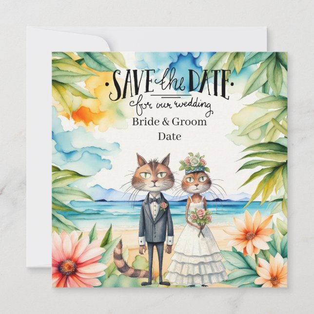 Cat Wedding Beach Wedding Themed Invitation (Front)