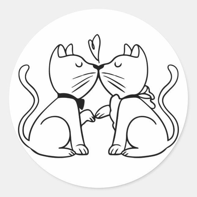 Cat Wedding Black White Kitty Love Bridal Shower Classic Round Sticker (Front)