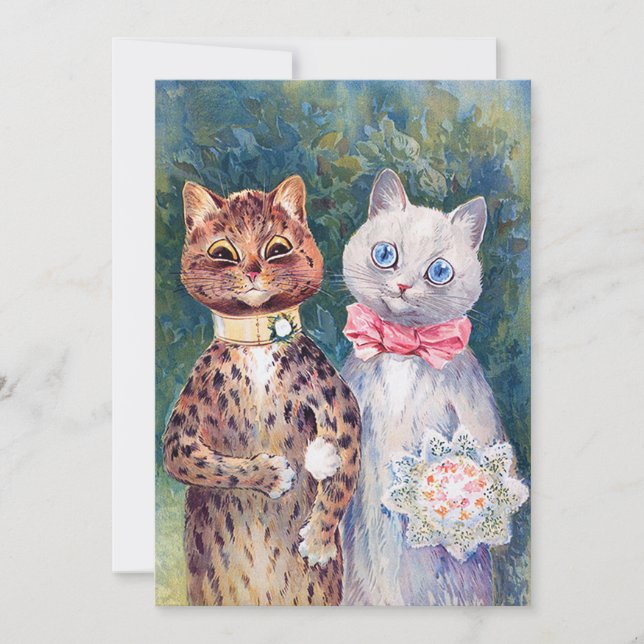 Cat Wedding, Marriage, Bride, Louis Wain Invitation (Front)