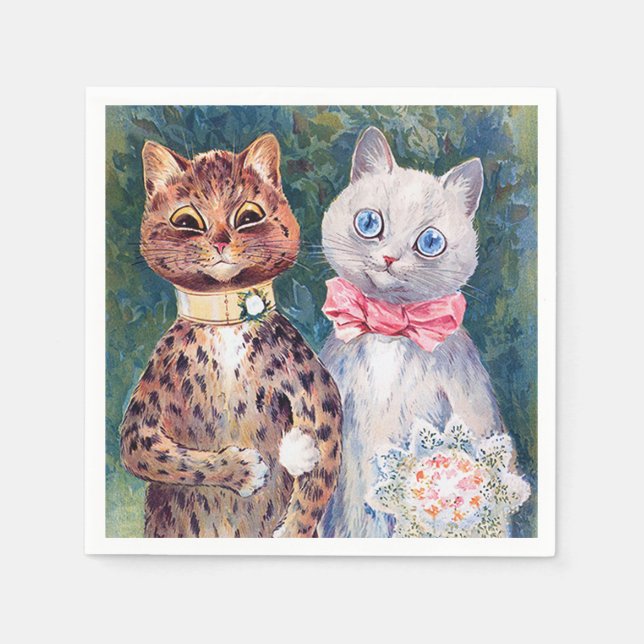 Cat Wedding, Marriage, Bride, Louis Wain Napkin (Front)