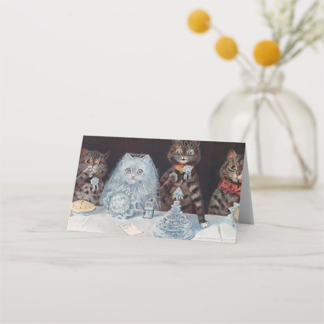 Cat Wedding, Marriage, Bride, Louis Wain Place Card (Back)