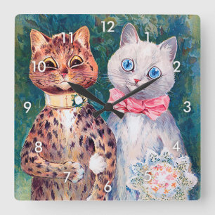 Cat Wedding, Marriage, Bride, Louis Wain Square Wall Clock