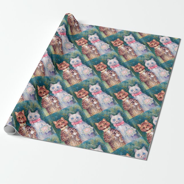 Cat Wedding, Marriage, Bride, Louis Wain Wrapping Paper (Unrolled)