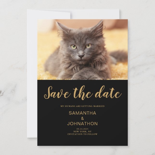 Cat Wedding Photo Flat Save The Date Card (Front)