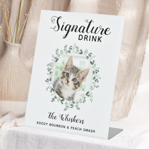 Cat Wedding Signature Drink Photo Cocktail Bar  Pedestal Sign