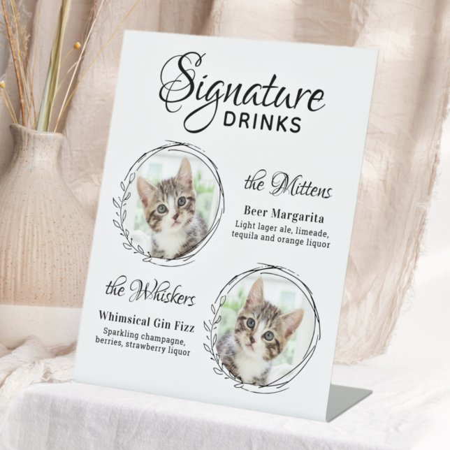 Cat Wedding Signature Drinks 2 Pet Photo Bar  Pedestal Sign (Creator Uploaded)