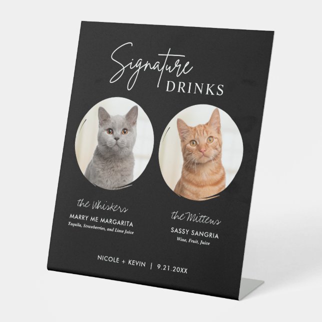 Cat Wedding Signature Drinks Cocktail Bar Black Pedestal Sign (Front)