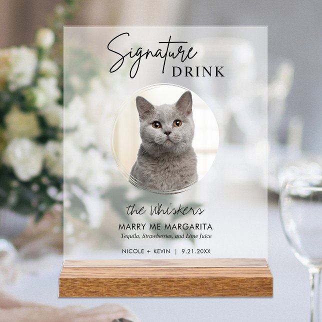 Cat Wedding Signature Drinks Cocktail Bar Frosted Acrylic Sign (Creator Uploaded)