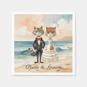 Cat Wedding with Bride and Groom Beach themed Napkin