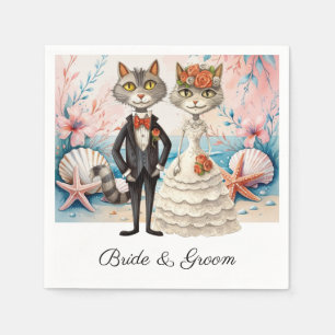 Cat Wedding with Bride and Groom Beach themed Napkin