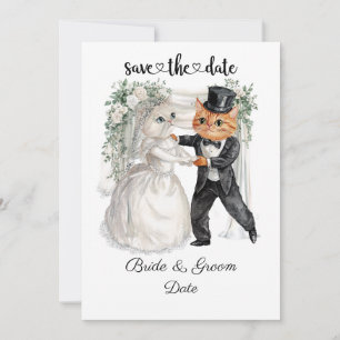 Cat Wedding with Bride and Groom Save The Date