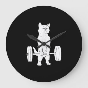 Cat Weightlifting And Gym Large Clock