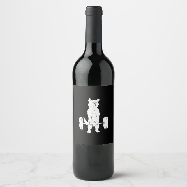 Cat Weightlifting And Gym Wine Label (Front)