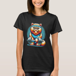 Cat Weightlifting Gym Fitness Funny Art T-Shirt