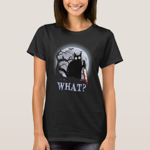 Cat Wha Black Cat With Knife Killer Halloween 2 T-Shirt