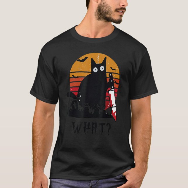 Cat What  Black Ca  Murderous Cat With Knife 5 T-Shirt (Front)