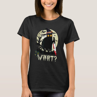 Cat What Black Cat With Knife Halloween Costume T-Shirt