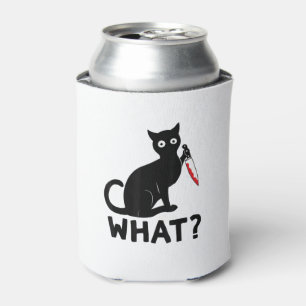 Cat What_ Cat Holding Knife Funny Cat Halloween Co Can Cooler
