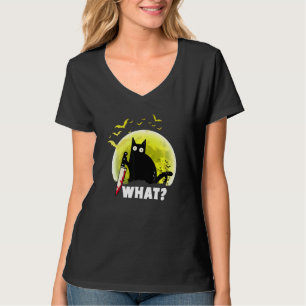 Cat What Funny Black Ca , Murderous Cat With Knife T-Shirt