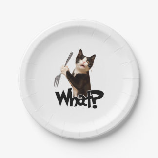 Cat What Funny Black Cat, Cat With Fork Paper Plate