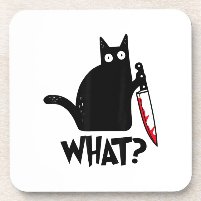 Cat What_ Funny Black Cat  Coaster (Front)