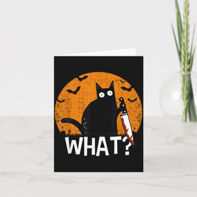 Cat What_ Funny Black Cat Murderous Cat With Knife Card (Front)