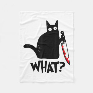 Cat What Funny Black Cat Murderous Cat With Knife  Fleece Blanket