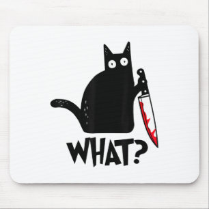 Cat What Funny Black Cat Murderous Cat With Knife  Mouse Pad