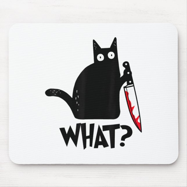 Cat What Funny Black Cat Murderous Cat With Knife  Mouse Pad (Front)