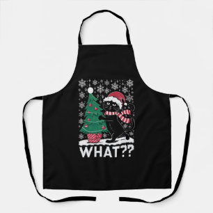 Cat What Funny Black Cat Pushing Christmas Tree Apron