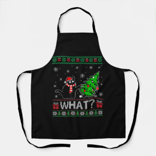 Cat What Funny Black Cat Pushing Christmas Tree Apron