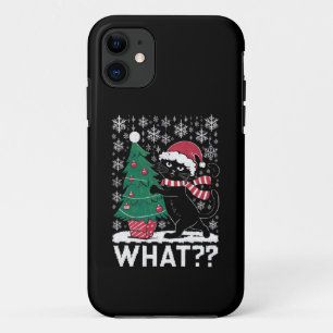 Cat What Funny Black Cat Pushing Christmas Tree Case-Mate iPhone Case