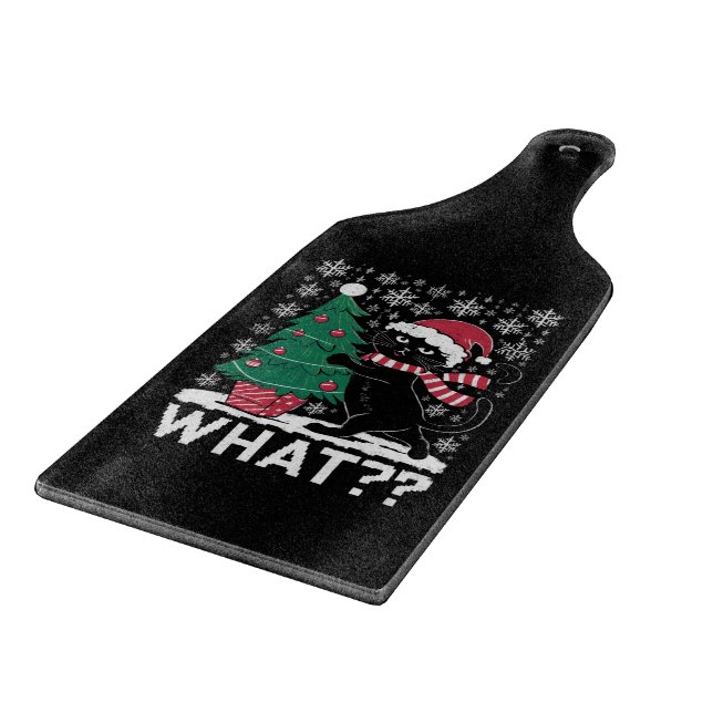 Cat What Funny Black Cat Pushing Christmas Tree  Cutting Board (Corner)
