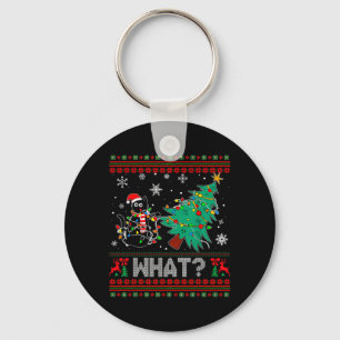 Cat What Funny Black Cat Pushing Christmas Tree Key Ring