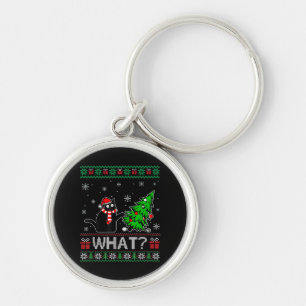 Cat What Funny Black Cat Pushing Christmas Tree Key Ring