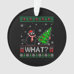 Cat What Funny Black Cat Pushing Christmas Tree Ornament