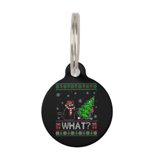 Cat What Funny Black Cat Pushing Christmas Tree Pet Tag
