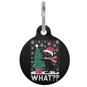 Cat What Funny Black Cat Pushing Christmas Tree Pet Tag