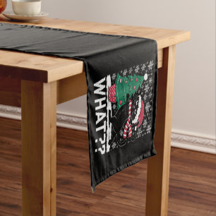 Cat What Funny Black Cat Pushing Christmas Tree  Short Table Runner