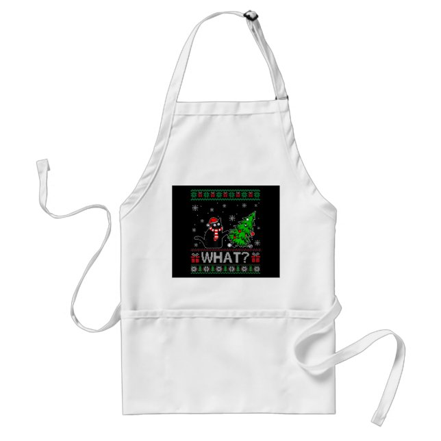 Cat What Funny Black Cat Pushing Christmas Tree Standard Apron (Front)