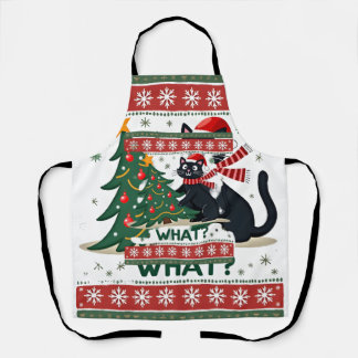 Cat What Funny Black Cat Pushing Christmas Tree Ug Apron