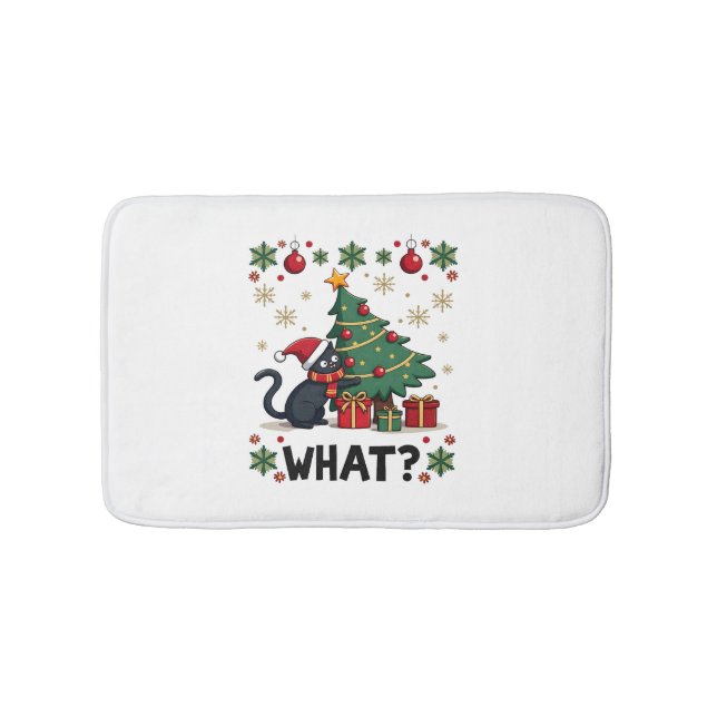 Cat What Funny Black Cat Pushing Christmas Tree Ug Bath Mat (Front)