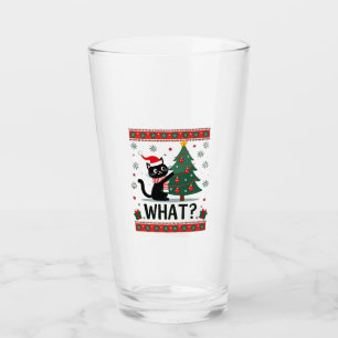 Cat What Funny Black Cat Pushing Christmas Tree Ug Glass