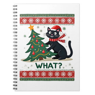 Cat What Funny Black Cat Pushing Christmas Tree Ug Notebook