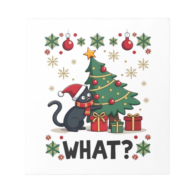 Cat What Funny Black Cat Pushing Christmas Tree Ug Notepad (Front)