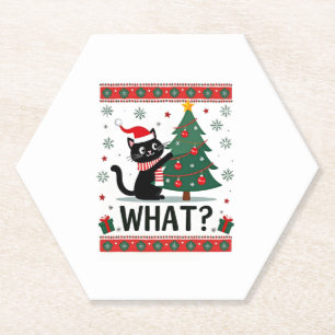 Cat What Funny Black Cat Pushing Christmas Tree Ug Paper Coaster