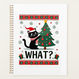 Cat What Funny Black Cat Pushing Christmas Tree Ug Planner